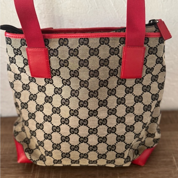 Gucci navy and red canvas and leather tote EUC - Picture 6 of 8